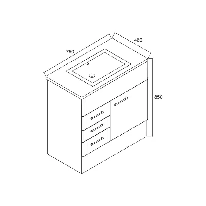 Posh Bristol MK2 750mm Vanity Unit with Kick Centre Bowl 1 Door and 3 Left Hand Drawers 1 Taphole White