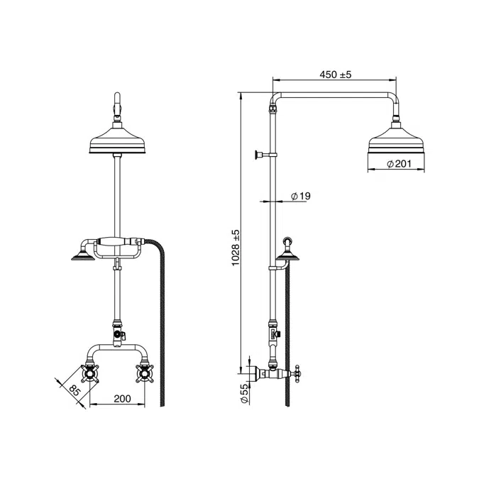 Milli Monument Edit Exposed Twin Telephone Shower Set Cross Handles Brushed Gold (3 Star)