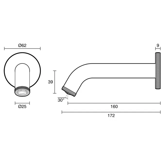 Milli Etch Wall Basin / Bath Outlet 160mm Brushed Nickel (6 Star) Lead Free