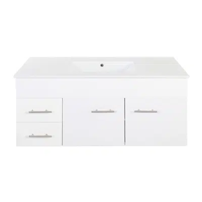 imagem para Posh Bristol MK2 1200mm Wall Hung Vanity Unit Centre Bowl 2 Door and 2 Left Hand Drawers 3 Taphole White