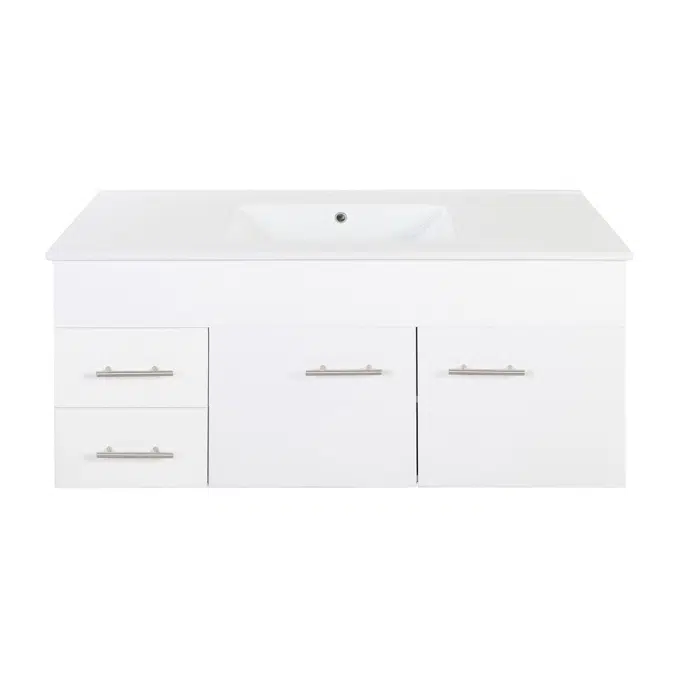 Posh Bristol MK2 1200mm Wall Hung Vanity Unit Centre Bowl 2 Door and 2 Left Hand Drawers 3 Taphole White