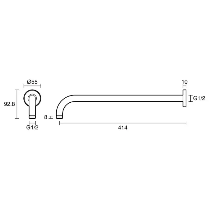 Roca Ona Wall Straight Shower Arm 400mm Brushed Nickel