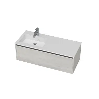 изображение для St Michel Kayla Wall Hung Vanity Unit 1200 Integrated Left Hand Basin 1 Drawer Woodgrain