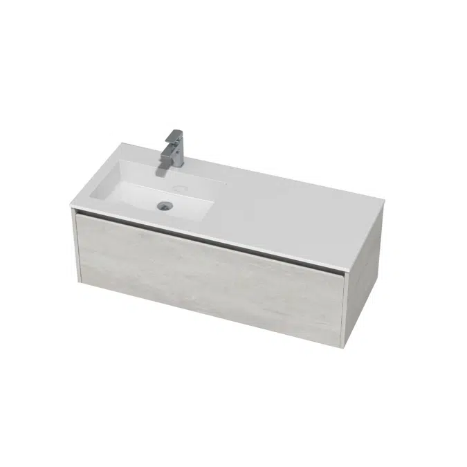 St Michel Kayla Wall Hung Vanity Unit 1200 Integrated Left Hand Basin 1 Drawer Woodgrain