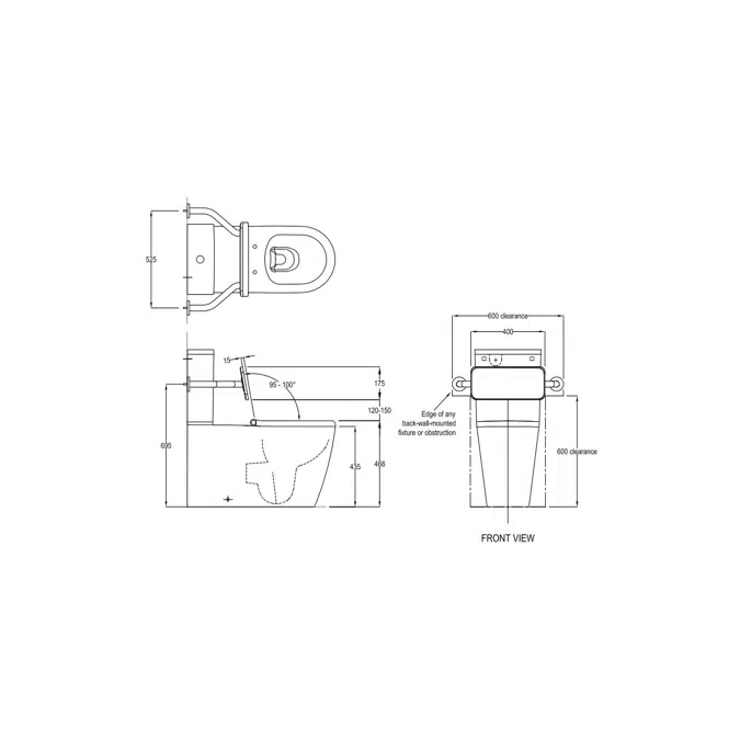 Wolfen 800 Close Coupled Back to Wall Rimless Toilet Suite with Single Flap Seat White with Backrest (4 Star)