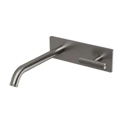 Image for Milli Etch Progressive Wall Basin / Bath Mixer Tap Set with Square Backplate Brushed Gunmetal Lead Free