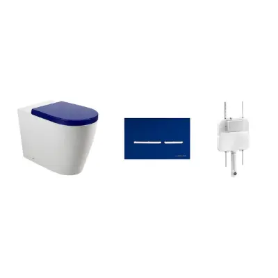 billede til Wolfen Ambulant Back To Wall Inwall Rimless Toilet Suite Double Flap Seat Blue (4 Star)