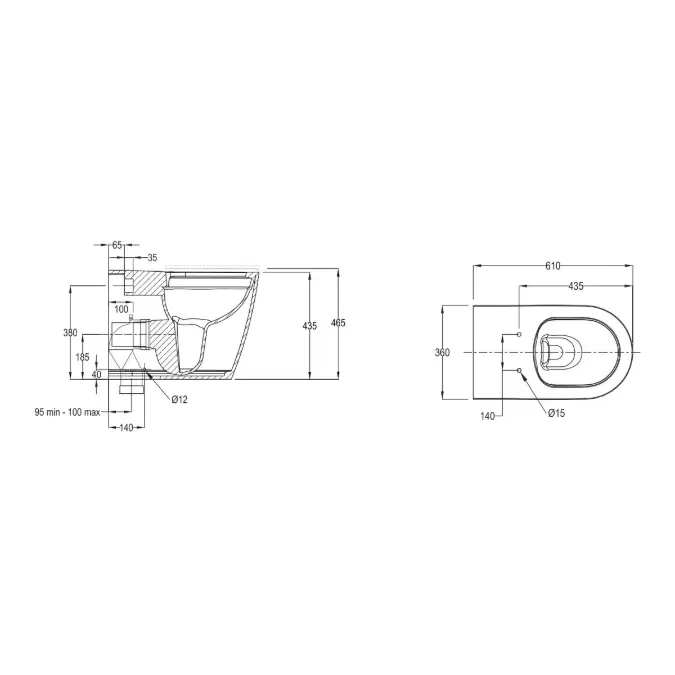 Wolfen Ambulant Back To Wall Inwall Rimless Toilet Suite Double Flap Seat Blue (4 Star)
