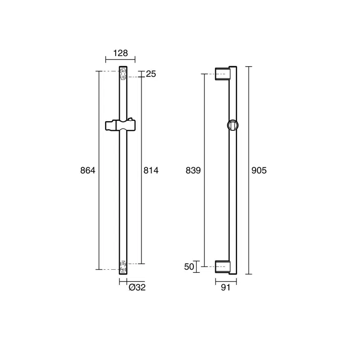 Mizu Drift Assisted Living Straight Shower Grab Rail 840mm Matte Black