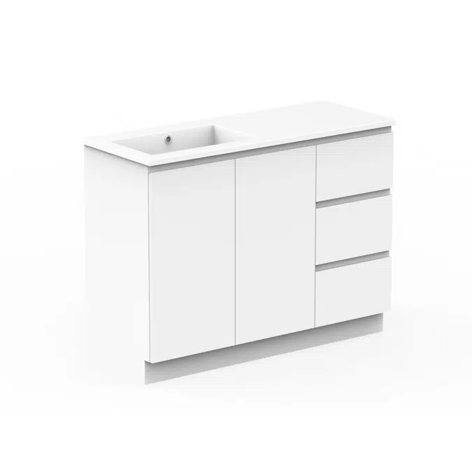 Posh Domaine Conventional 1200mm Single Bowl Floor Mounted Vanity Unit Cast Marble Top Left Hand Basin