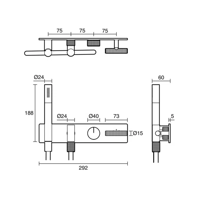 Milli Etch Progressive Shower Mixer Tap System with Handshower Brushed Gold (3 Star)