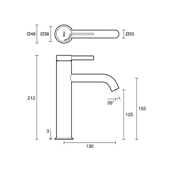 Roca Ona Medium Height Basin Mixer Tap Brushed Nickel (6 Star) Lead Free