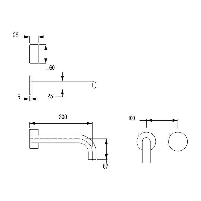 Milli Pure Progressive Wall Basin Mixer Tap System 200mm Brushed Nickel (3 Star)