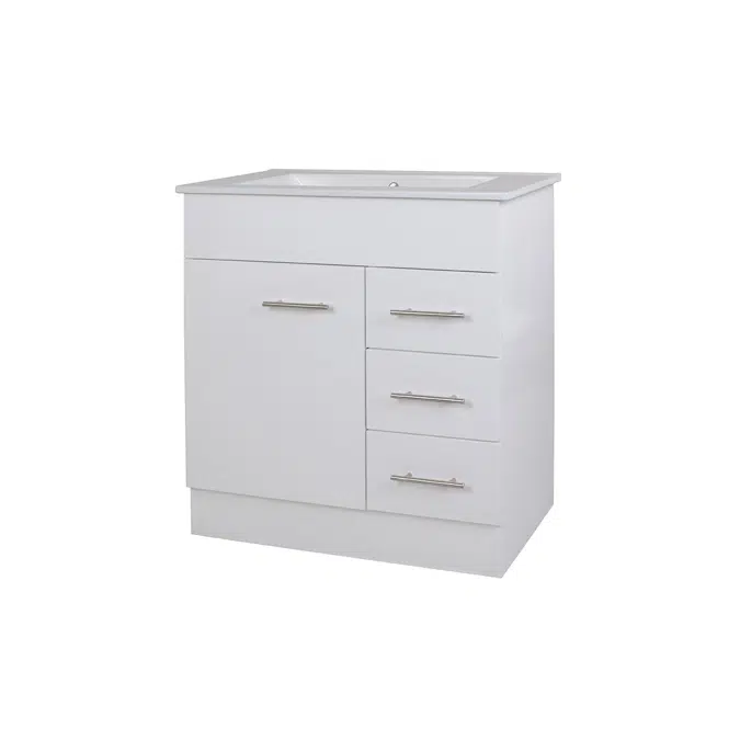 Posh Bristol MK2 750mm Vanity Unit with Kick Centre Bowl 1 Door and 3 Right Hand Drawers 1 Taphole White