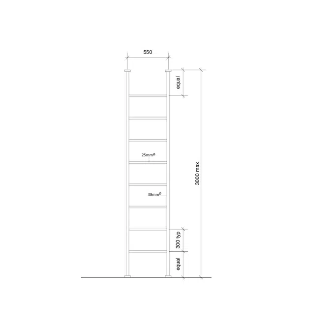 Milli Mood Edit Heated Towel Rail Floor to Ceiling (Hardwired Ceiling Cable Entry) 550mm Matte Black