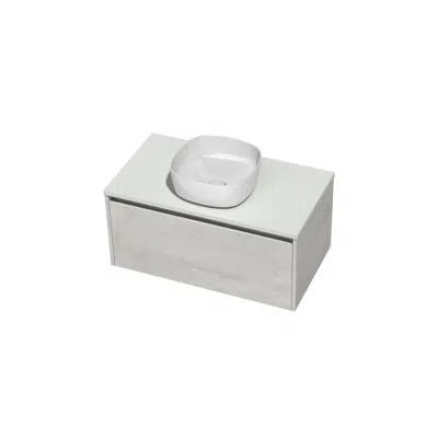billede til St Michel Kayla Wall Hung Vanity Unit 900 1 Drawer Cherry Pie Centre Roca Inspira Soft Square Above Counter Basin 370mm Woodgrain