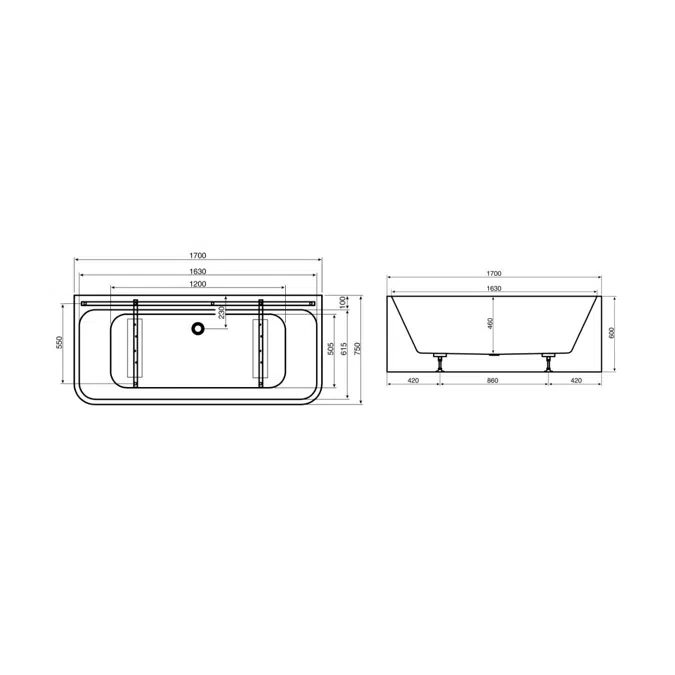 Posh Domaine Back to Wall Freestanding Bath 1700 x 750mm White