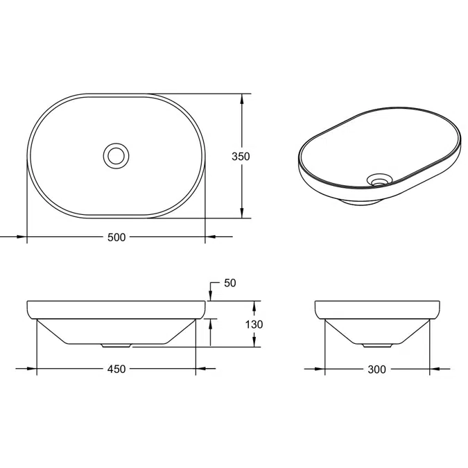 Venice 500 Semi Inset Basin Solid Surface Softskin Black