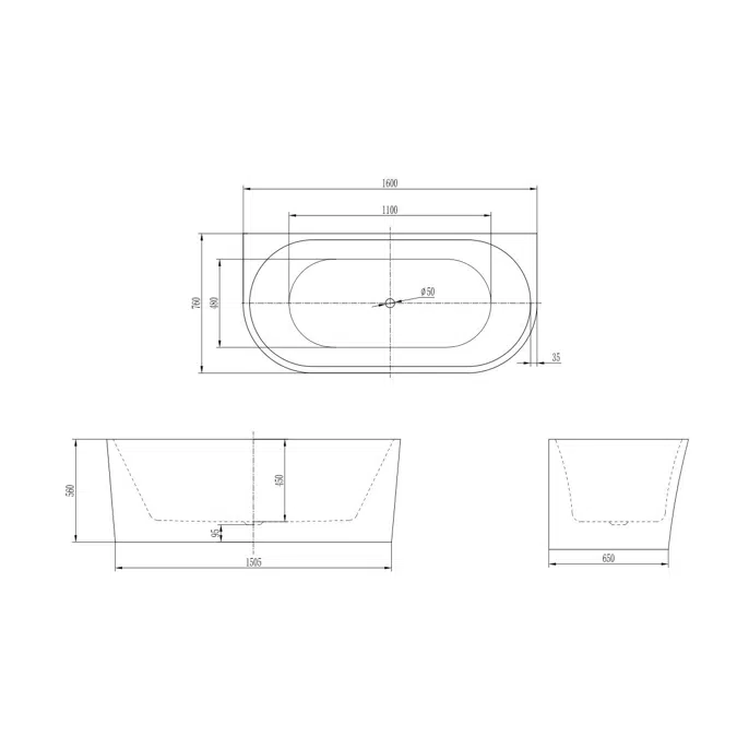 Posh Solus Back To Wall Freestanding Bath 1600mm