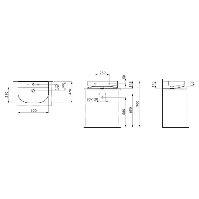LAUFEN Sonar Wall Basin with Overflow & Fixing Bolts 1 Taphole 600 x 420mm White