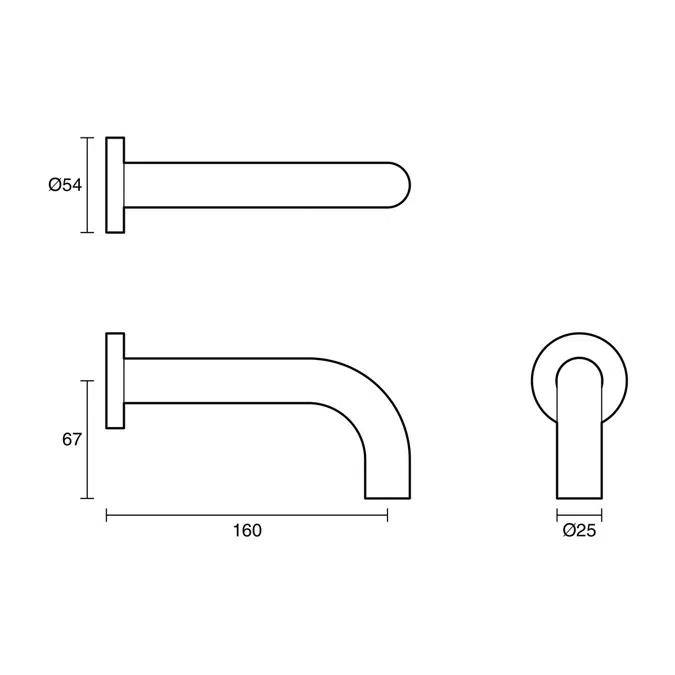 BIM objects - Free download! Sussex Scala 25mm Wall Outlet Curved 160mm ...