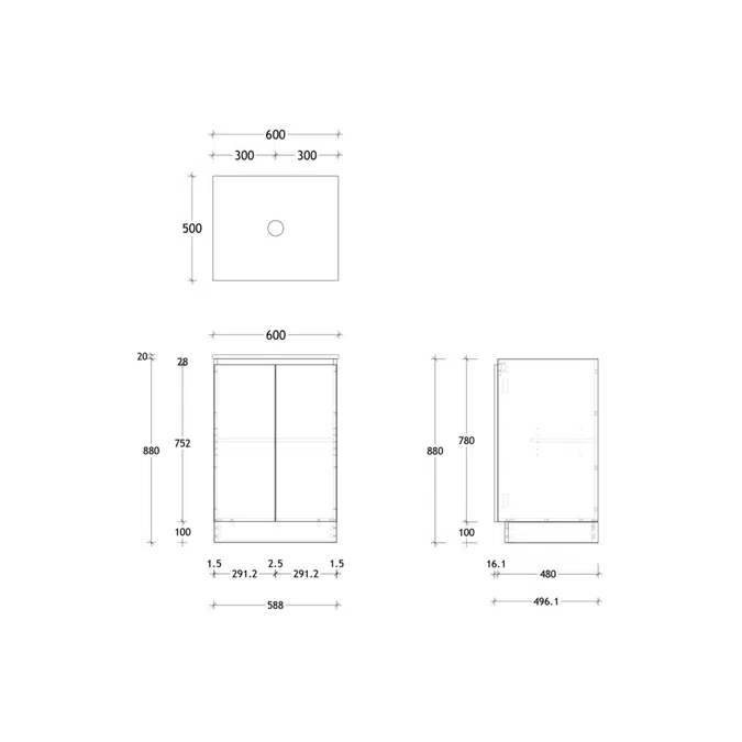 Posh Domaine 600mm Floor Mount Vanity Unit Conventional Cherry Pie Top (no basin)