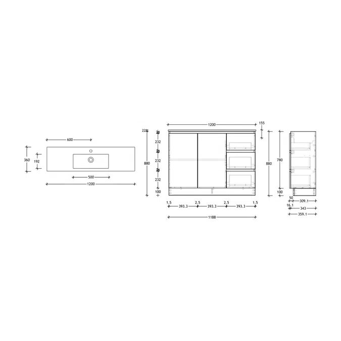 Posh Domaine Ensuite 1200mm Floor Mounted Vanity Unit Cast Marble Top
