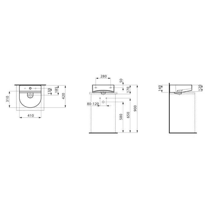 LAUFEN Sonar Wall Basin with Overflow & Fixing Bolts 1 Taphole 410 x 420mm White
