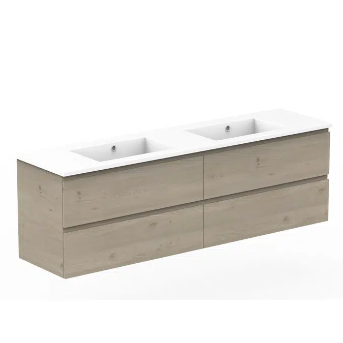 Posh Domaine All-Drawer Twin 1800mm Double Bowl Wall Hung Vanity Cast Marble Top