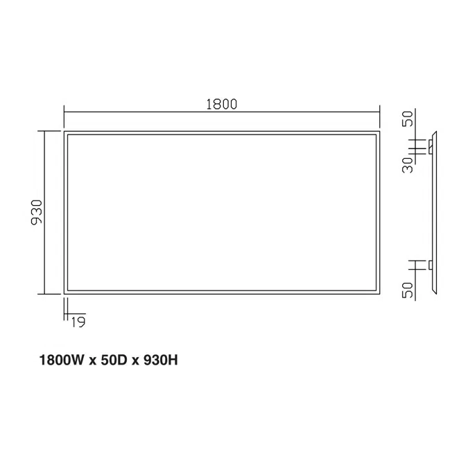 ISSY Z8 1800mm x 50mm x 930mm Rectangle Mirror with Solid American Oak Border