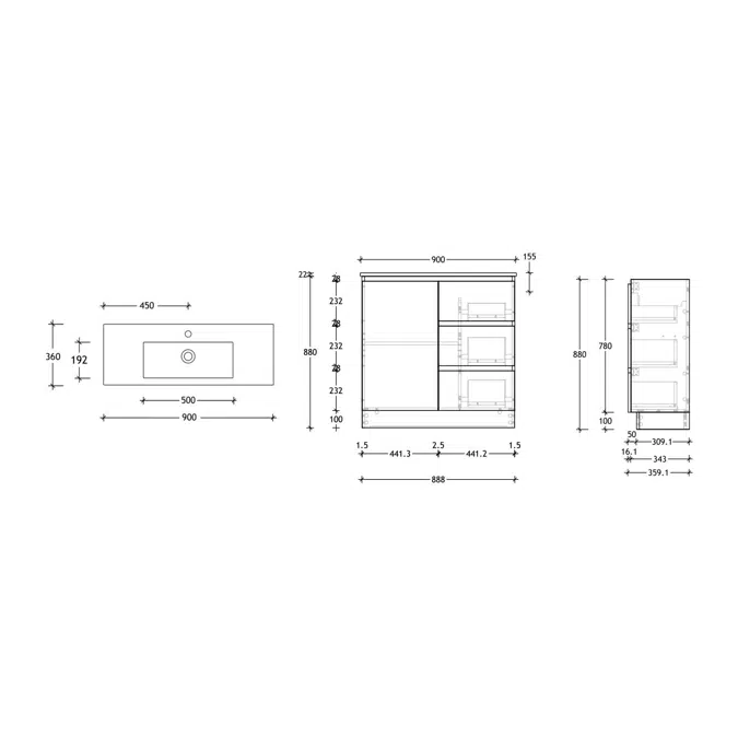 Posh Domaine Ensuite 900mm Floor Mounted Vanity Unit Cast Marble Top