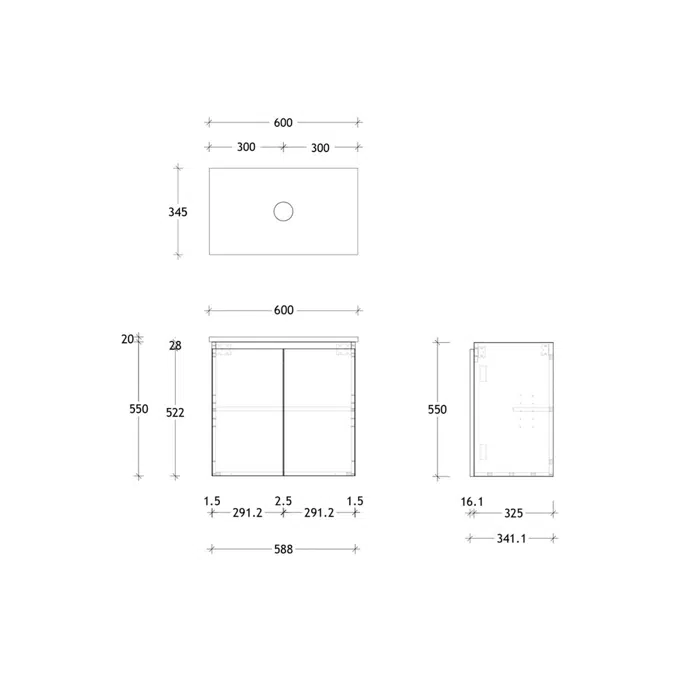 Posh Domaine 600mm Ensuite Wall Hung Vanity Unit Cherry Pie Top (no basin)