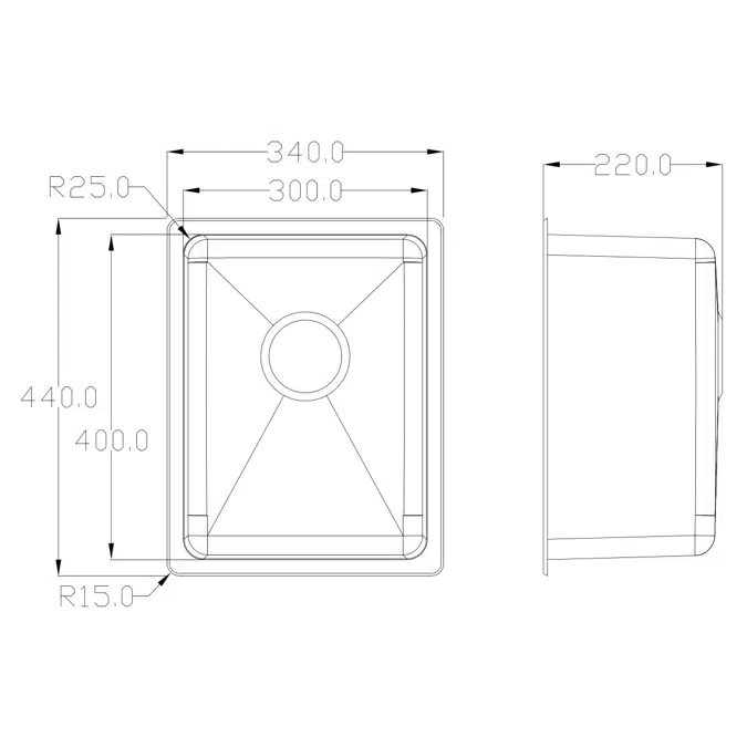 Memo Hugo Compact Sink No Taphole Stainless Steel