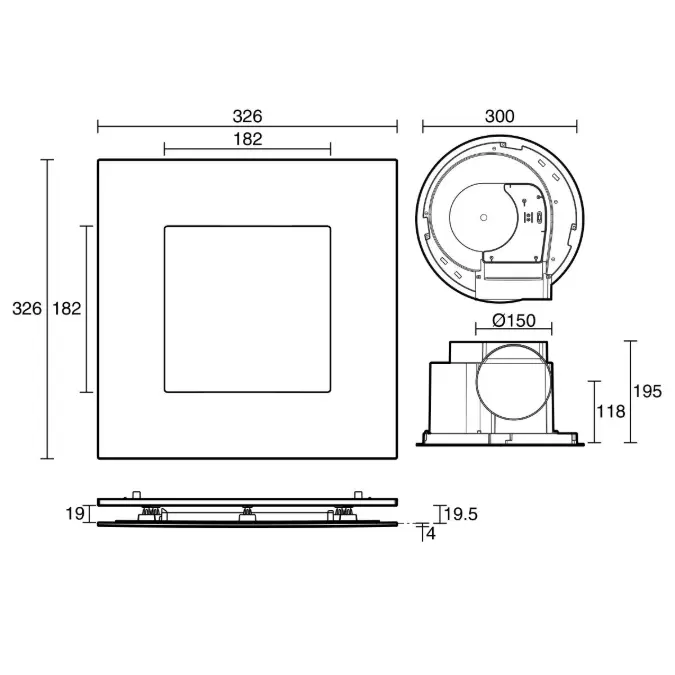 Kado Lux HiFlow 250 LED Exhaust Fan Square Matte Black