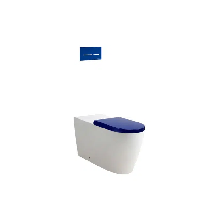 Wolfen 800 Back to Wall Rimless Inwall Toilet Suite with Double Flap Seat Blue, Raised Height Button & Plate Blue, Hideaway+ Inwall Cistern (4 Star)