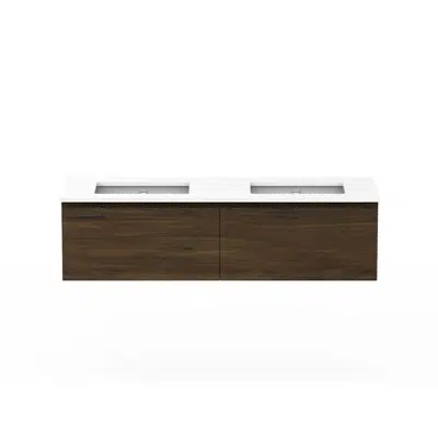 Posh Domaine 1500mm Wall Hung Vanity Unit All-Drawer Double Bowl Cherry Pie Top (no basin) için görüntü