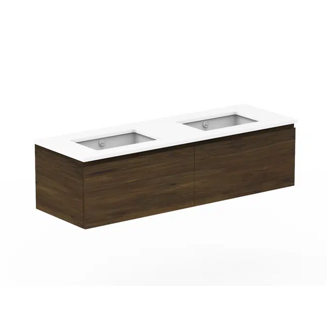 Posh Domaine 1500mm Wall Hung Vanity Unit All-Drawer Double Bowl Cherry Pie Top (no basin)