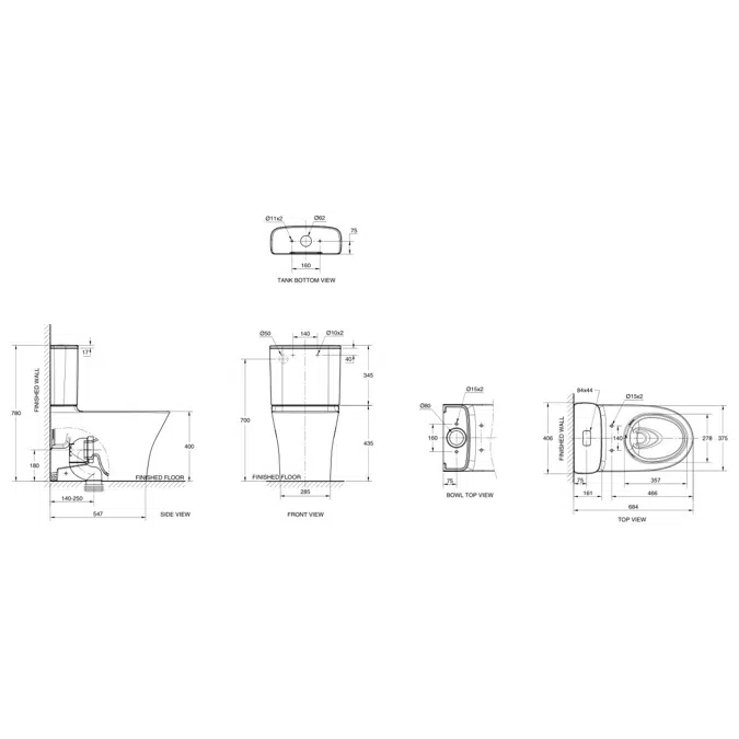 American Standard Signature Hygiene Rim Close Coupled Back to Wall Back Inlet Toilet Suite with Soft Close Quick Release White Seat (4 Star)