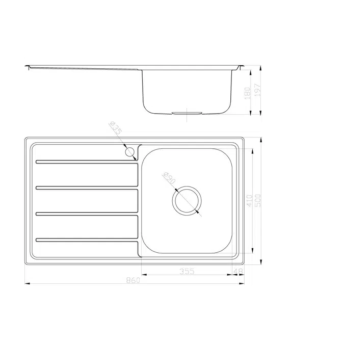 Posh Solus MK3 Single Bowl Inset Sink, 1 Taphole, Right Hand Bowl Stainless Steel