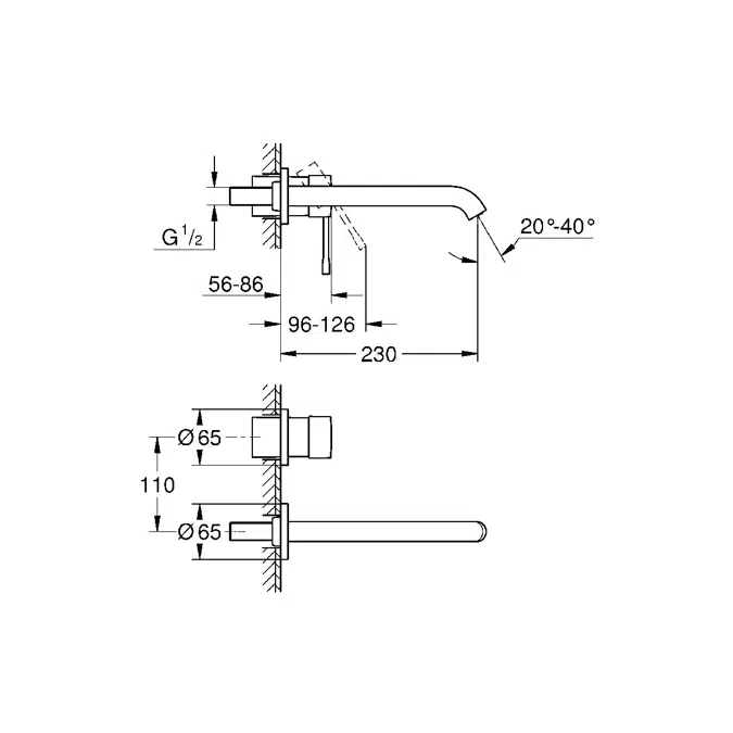 GROHE Essence New Wall Basin Mixer Tap Set 230mm Brushed Nickel (5 Star)