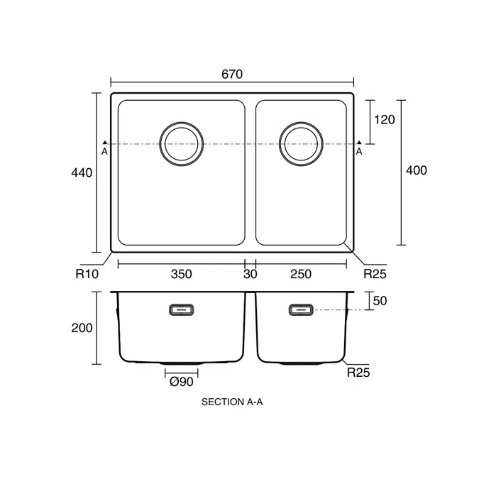 Memo Oscar Inset/Undermount 1 & 1/2 Bowl Sink Overflow No Taphole