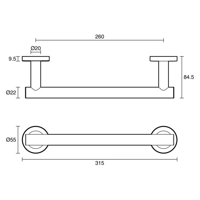 Roca Ona Single Towel Rail 300mm Brushed Nickel