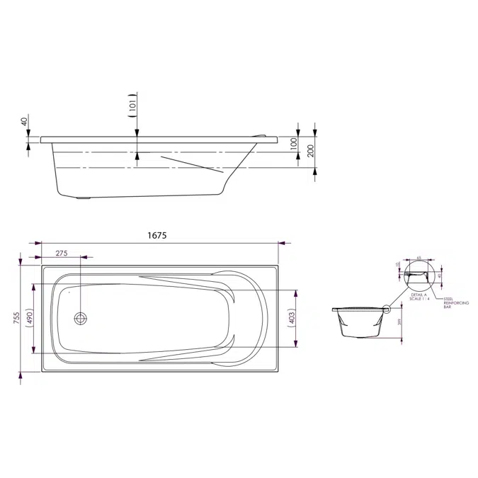Posh Solus MK2 Bath 1675 x 755mm White