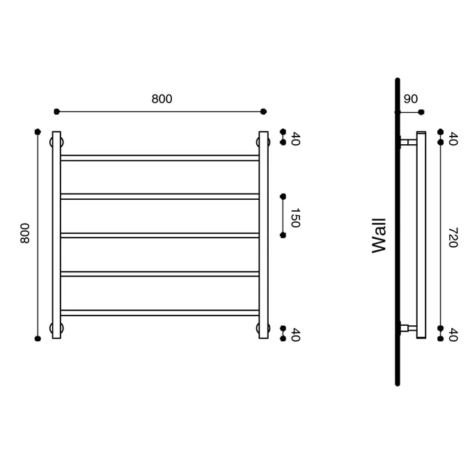 Milli Mood Edit Heated Towel Rail 800 x 800mm Chrome