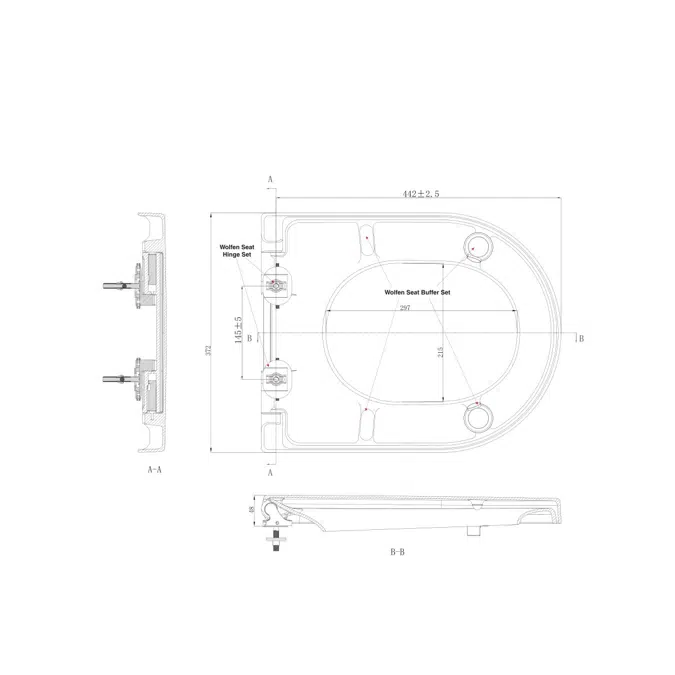 Wolfen 800 Back to Wall Rimless Inwall Toilet Suite with Double Flap Seat White, Raised Height Button & Plate White, Hideaway+ Inwall Cistern (4 Star)