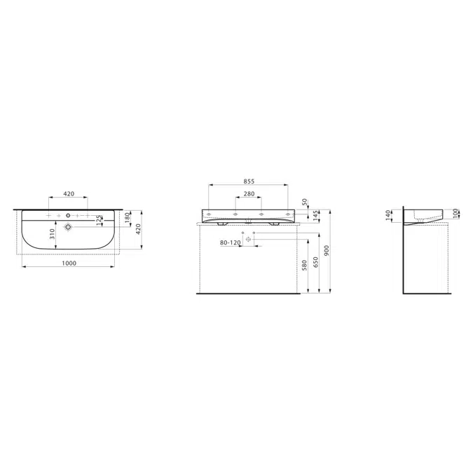 LAUFEN Sonar Wall Basin with Overflow & Fixing Bolts 2 Taphole 1000 x 420mm White