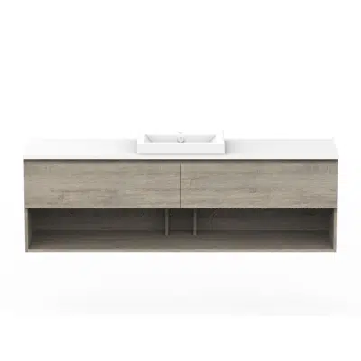 Posh Domaine 1800mm Wall Hung Vanity Unit All-Drawer Open Shelf Single Bowl Cherry Pie Top (no basin) için görüntü