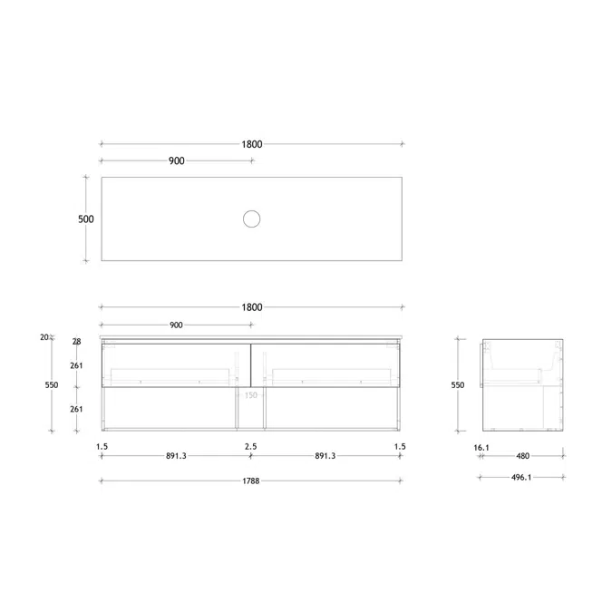 Posh Domaine 1800mm Wall Hung Vanity Unit All-Drawer Open Shelf Single Bowl Cherry Pie Top (no basin)