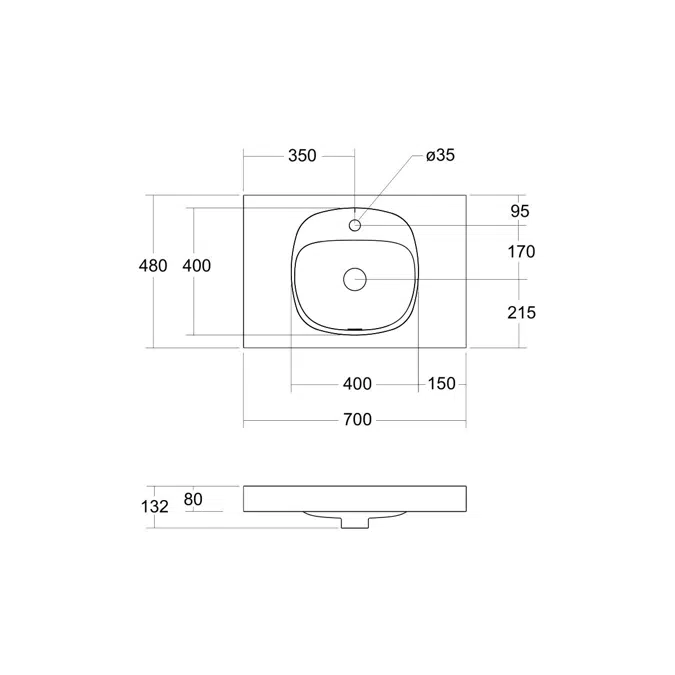 Kado Lussi 700mm Centre Bowl Wall Basin Rear Shelf with Overflow 1 Taphole Matte White Solid Surface