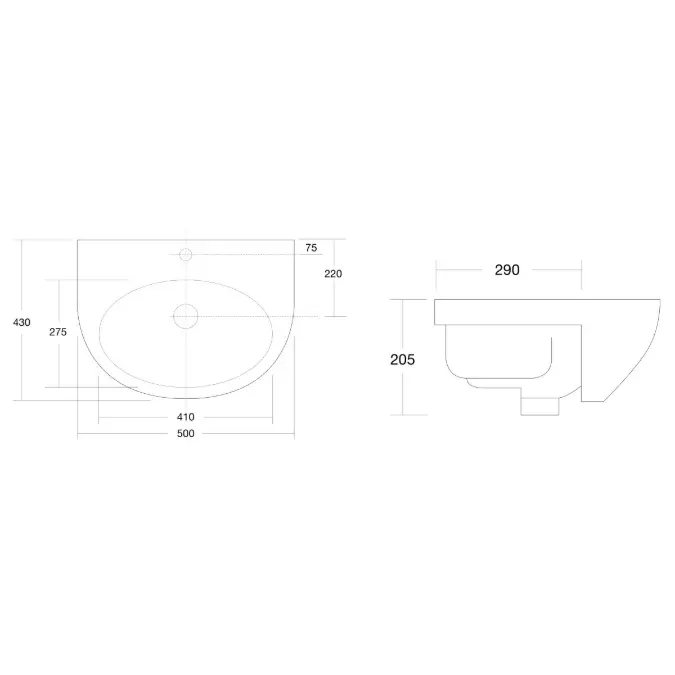 Base Semi Recessed Basin 3 Tapholes 500mm White
